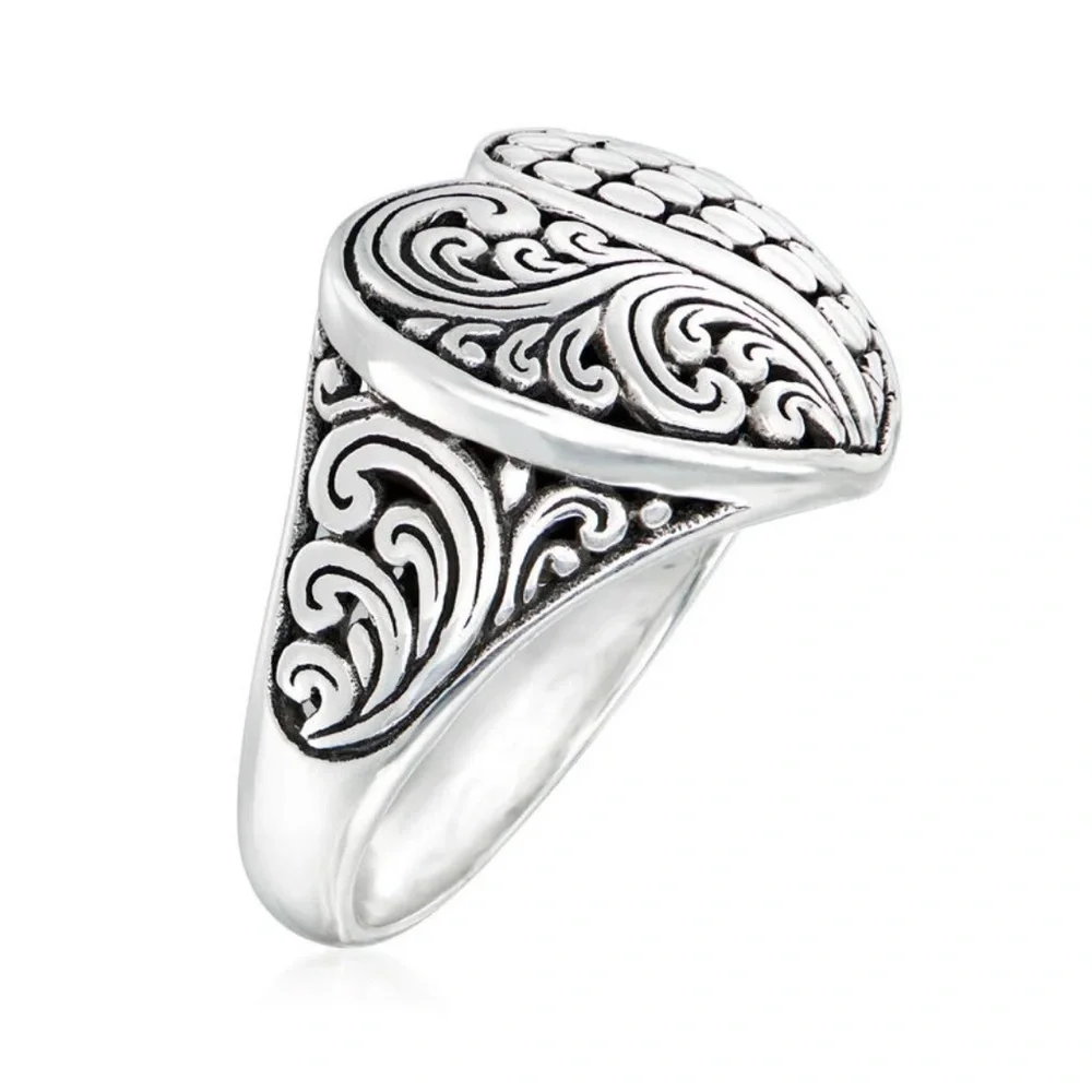 Ross Simons Sterling Silver Bali-Style Heart Ring Size 8 - Picture 2 of 9